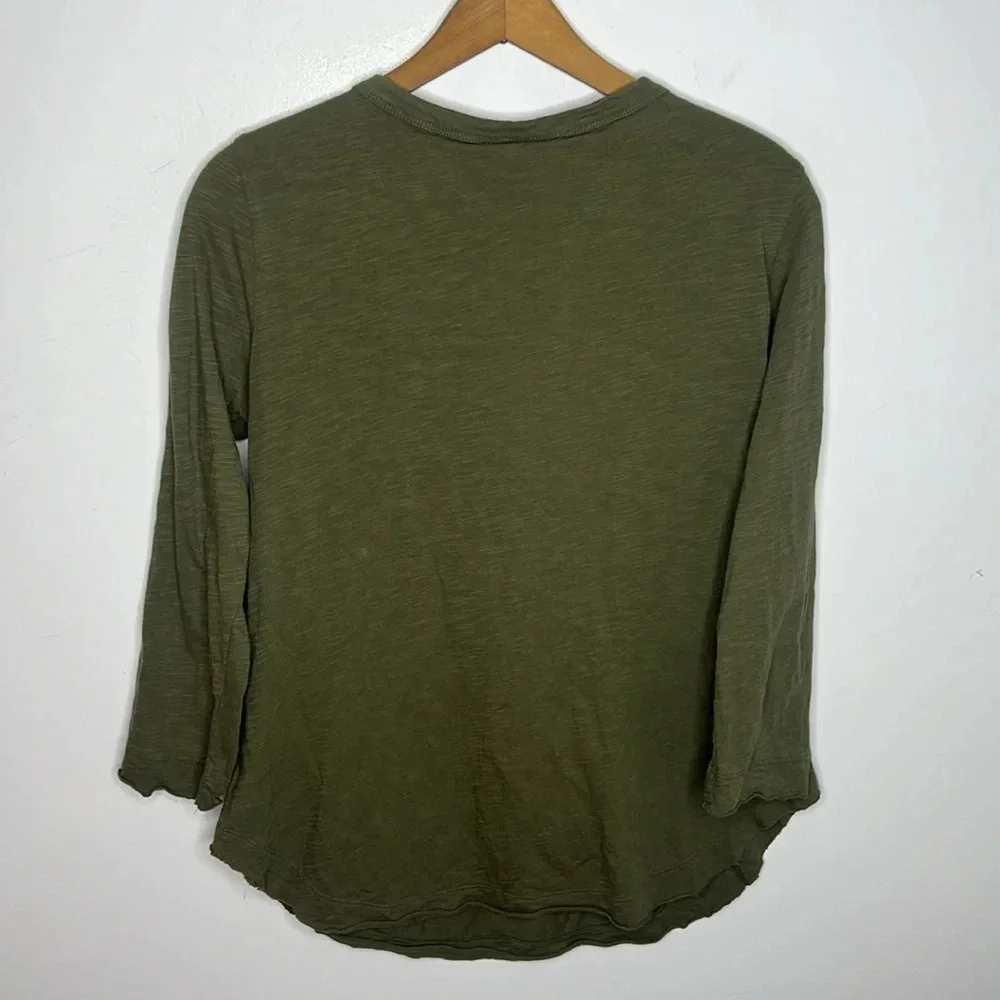 AKEMI + KIN Anthropologie Embroidered Henley Top Boho Olive Green S